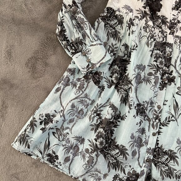 Anthropologie Lavinia Embroidered White Blue Shirt Dress Size 6 Button Cotton - Picture 2 of 8